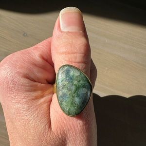 Blue Green Kyanite Ring in Brass